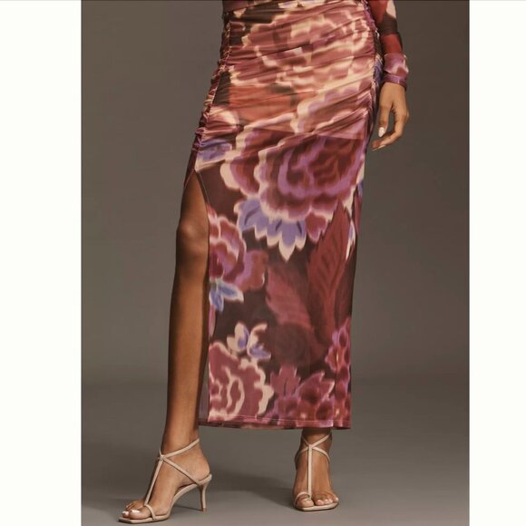 NWT Anthropologie Ruched Side-Slit Maxi Skirt Size XL Vamp Romantic / Glamoratti - Picture 13 of 14